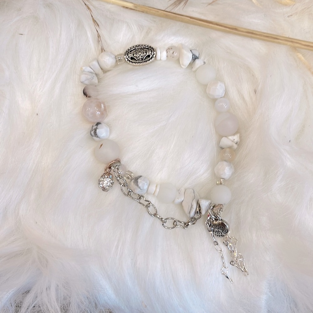 100% OF SALE TO CHARITY - HANDMADE Clear Quartz Natural Beaded Charm Bracelet